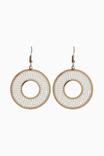 White Beaded Circle Drop Earrings