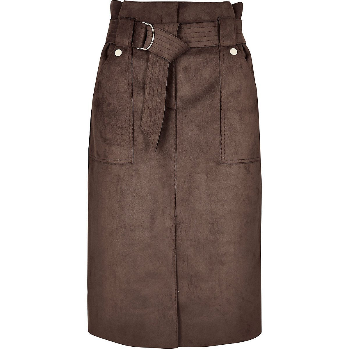 Brown paperbag waist pencil skirt