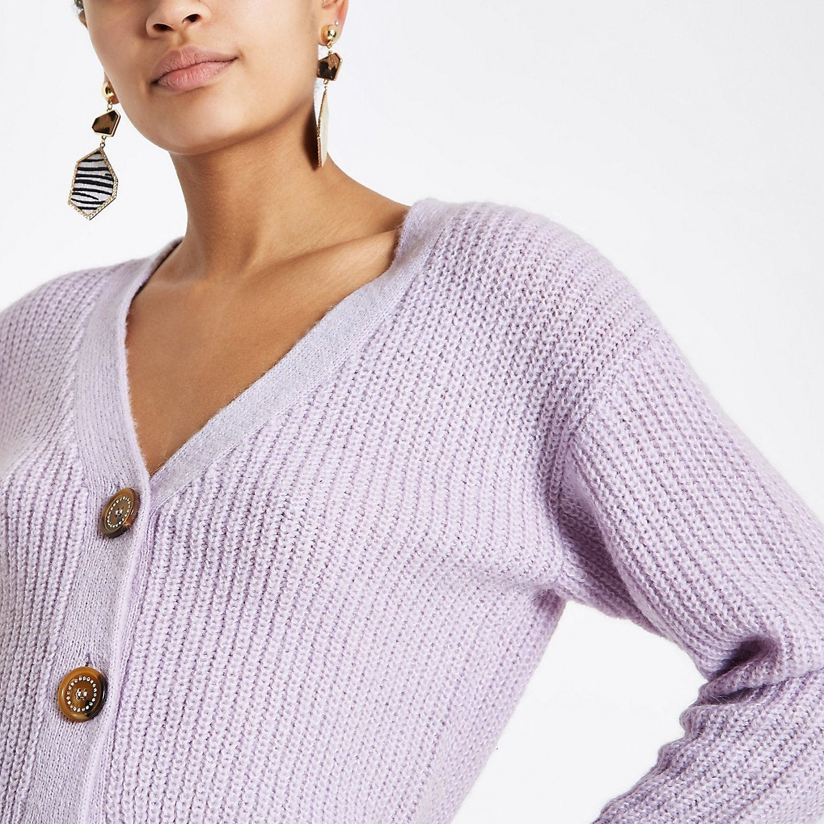 A Lilac horn button knit cardigan