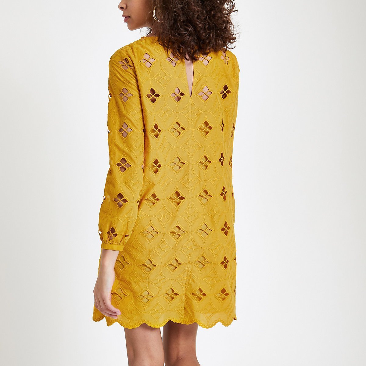 Dark yellow lace cut out swing dress