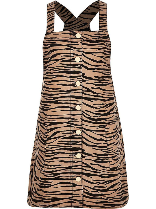 Brown zebra print dungaree dress