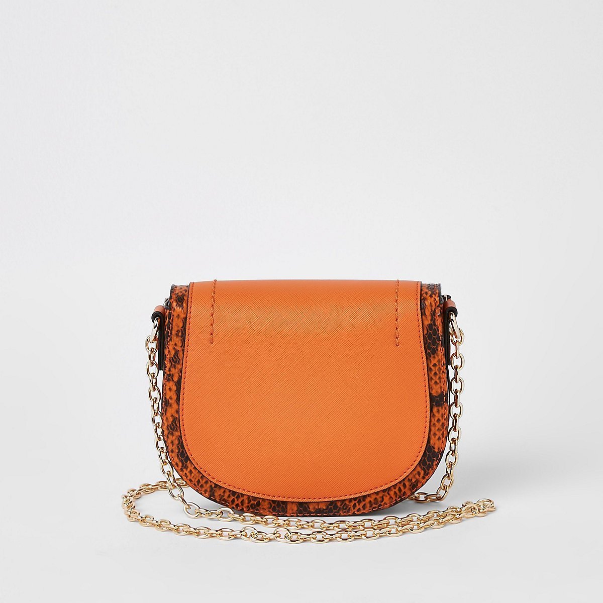 Orange saddle lock front chain cross body bag