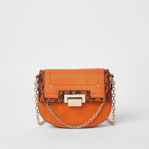 Orange saddle lock front chain cross body bag