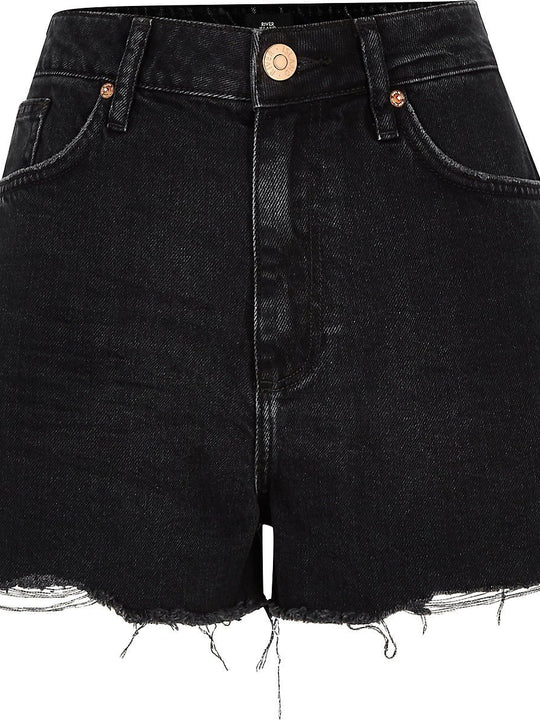 Black Annie washed high waist denim shorts