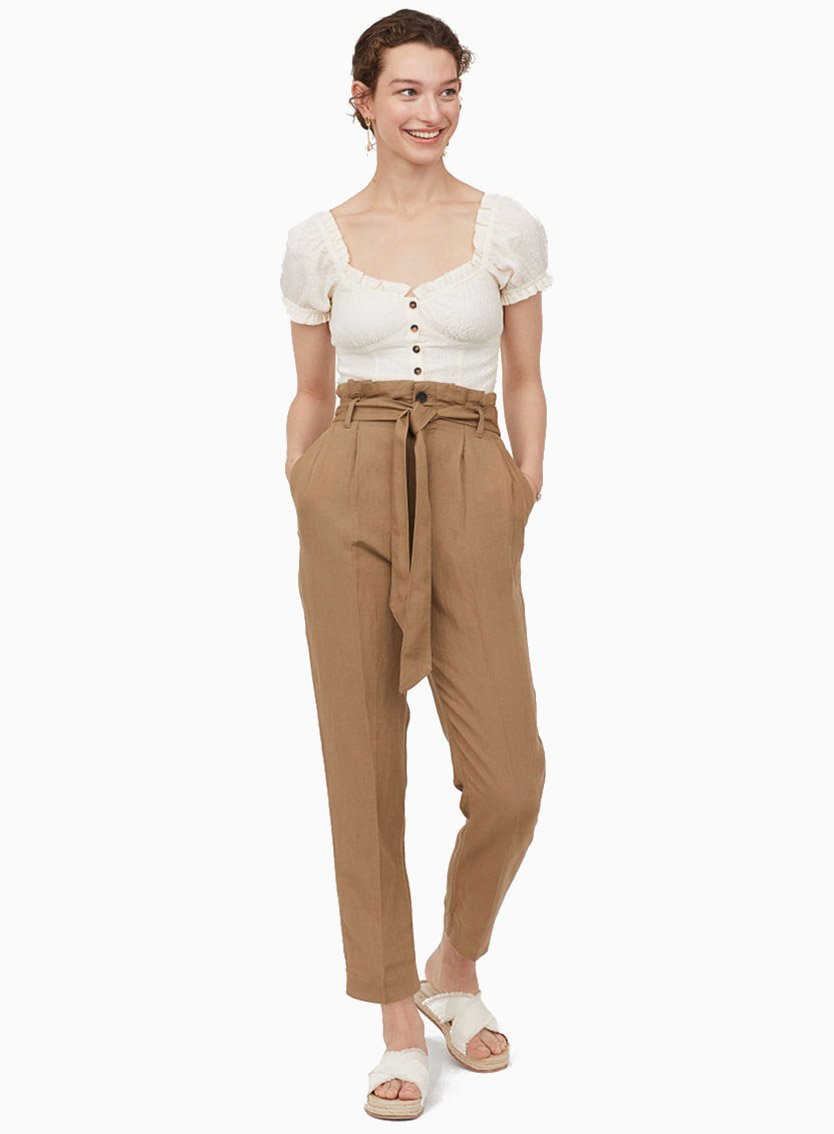 Linen-blend paper bag trousers