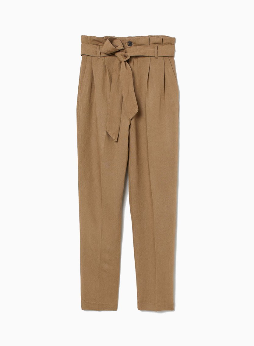 Linen-blend paper bag trousers