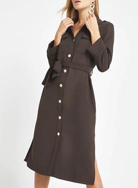 Dark brown belted shirt dress